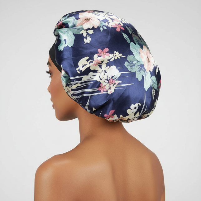 Patterned Satin Silk Sleep Bonnet for Women Long Curly Hair | Adjustable Tie Night Cap Maternity Hair Care Anti-Frizz - gallery 1