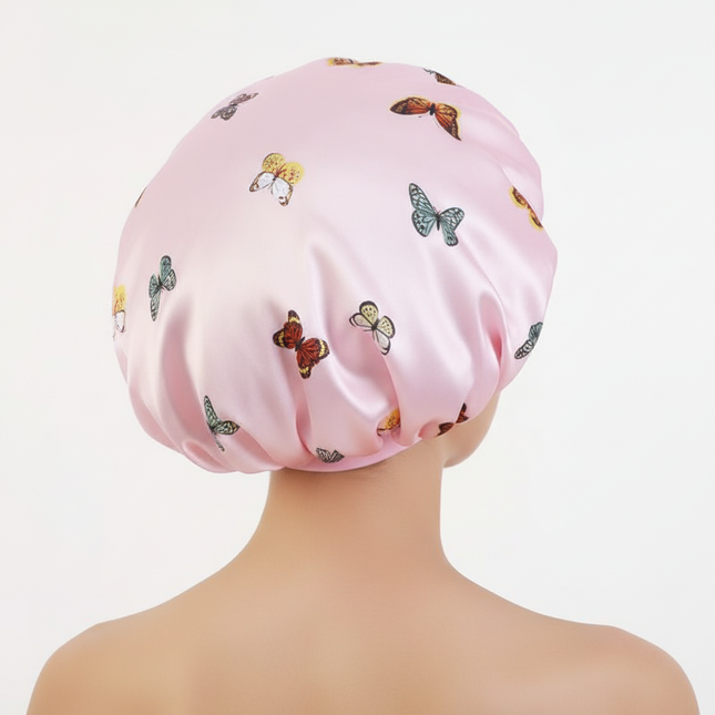 Butterfly Print Satin Sleeping Cap Wide Brim Nightcap Hair Care Turban Chemo Hat for Washing Face Skin-caring Make-up - gallery 1