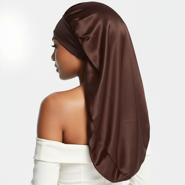 Soft Black Satin Hair Bonnet for Sleep & Shower - Elastic, Comfortable Wrap for Hair Protection and Style Preservation - gallery 1