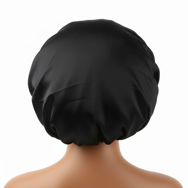 Normal adult sized Head Wrap Elastic Band Bonnet sleep cap Satin Silky Bonnet Sleep Black Pink color choice - gallery 1