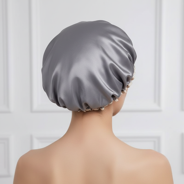 Double Layer Shower Cap Women Waterproof Thickened Reusable Oil Proof Kitchen Hair Cover Bonnet Satin Hair Bonnet for Sleeping - gallery 1
