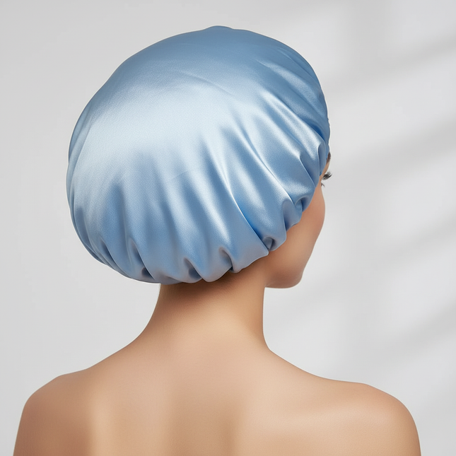 Adjustable Double Layer Satin Bonnet Nightcap Doubleside Women Round Shower Caps Night Sleep Polyester Hat Solid Black Lining - gallery 1