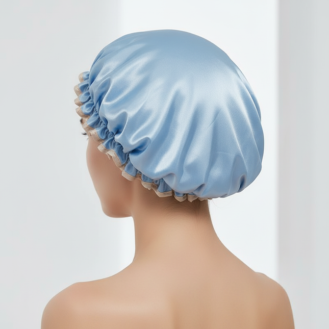 Double Layer Shower Cap Women Waterproof Thickened Reusable Oil Proof Kitchen Hair Cover Bonnet Satin Hair Bonnet for Sleeping - gallery 1