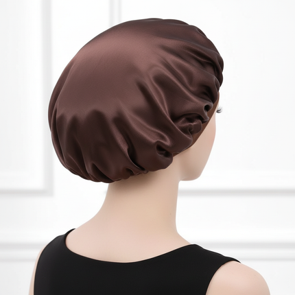 Unisex Imitation Silk Sleeping Hat Black Wine Navy Elastic Narrow Head Satin Bonnet Night Sleeping Shower Cap Hair Styling Tool - gallery 1