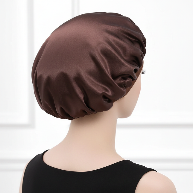 Unisex Imitation Silk Sleeping Hat Black Wine Navy Elastic Narrow Head Satin Bonnet Night Sleeping Shower Cap Hair Styling Tool - gallery 1