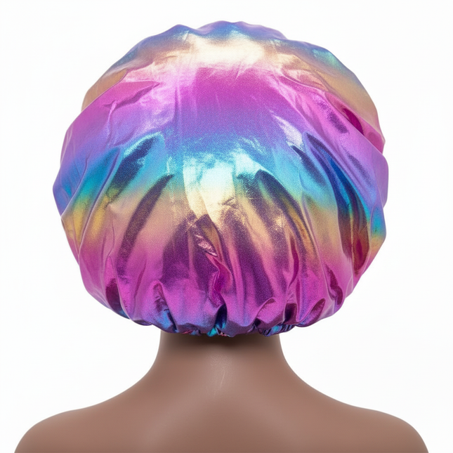 Women Large Sleeping Cap Laser Color Satin Elastic Bonnet Silky Bonnets Muslim Hijabs Lady Shower Cap Beauty Hair Care Cap - gallery 1