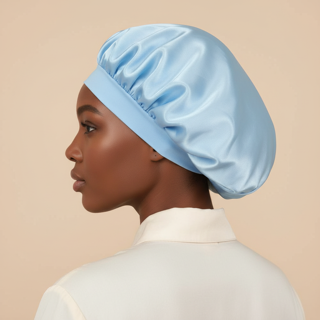 1pc Women's Solid Color Satin Wide-Brimmed Shower Cap, Suitable For Daily Use Silk Bonnet Satin Bonnet - gallery 1