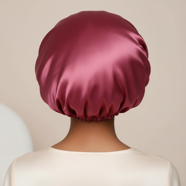 Adjustable Double Layer Satin Bonnet Nightcap Doubleside Women Round Shower Caps Night Sleep Polyester Hat Solid Black Lining - gallery 1