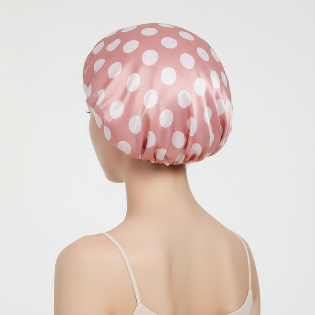 Women's Large Double-layer Shower Cap Printed Bonnet Waterproof Bath Caps with Hair Tie Suitable for Spa Salon - gallery 1