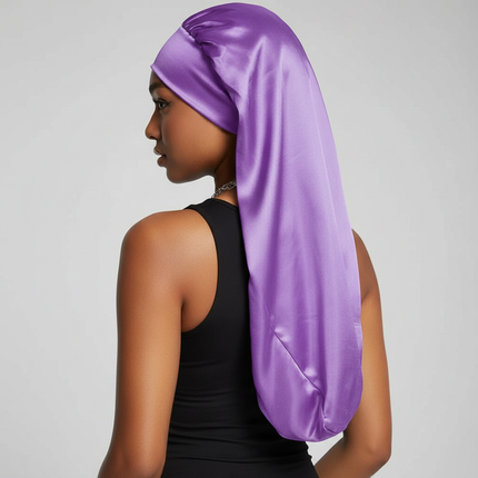 Soft Black Satin Hair Bonnet for Sleep & Shower - Elastic, Comfortable Wrap for Hair Protection and Style Preservation - gallery 1
