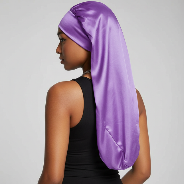 Soft Black Satin Hair Bonnet for Sleep & Shower - Elastic, Comfortable Wrap for Hair Protection and Style Preservation - gallery 1