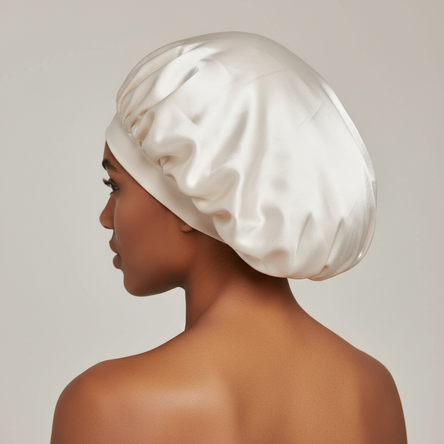 1pc Women's Solid Color Satin Wide-Brimmed Shower Cap, Suitable For Daily Use Silk Bonnet Satin Bonnet - gallery 1