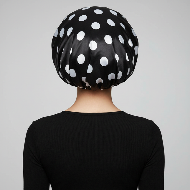 Women's Large Double-layer Shower Cap Printed Bonnet Waterproof Bath Caps with Hair Tie Suitable for Spa Salon - gallery 1
