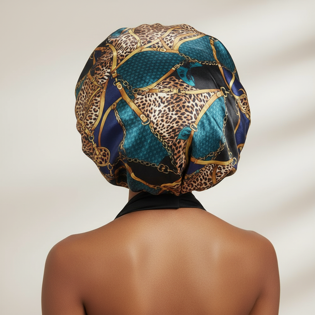 Patterned Satin Silk Sleep Bonnet for Women Long Curly Hair | Adjustable Tie Night Cap Maternity Hair Care Anti-Frizz - gallery 1