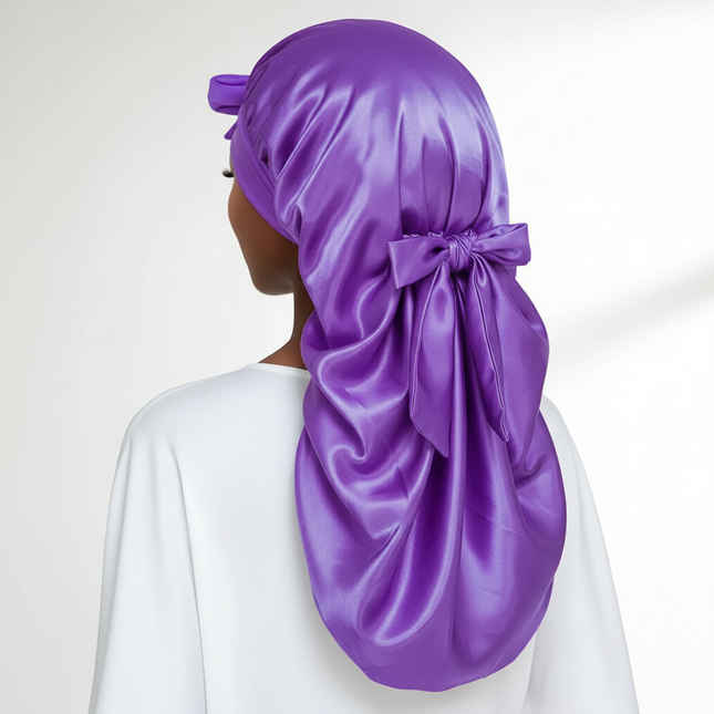 Bowknot Braid Bonnet, Unscented Satin Sleep Cap with Elastic Band and Long Tie for Women - Breathable Night Hair Bonnet - gallery 1
