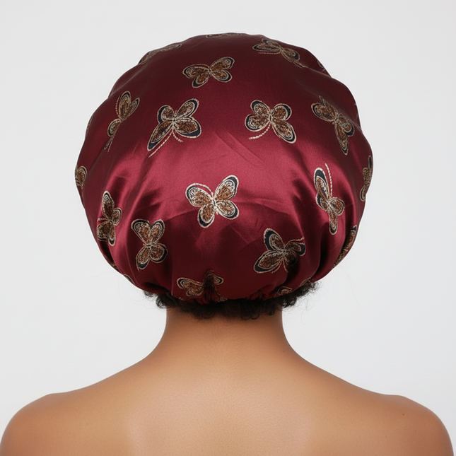 Butterfly Print Satin Sleeping Cap Wide Brim Nightcap Hair Care Turban Chemo Hat for Washing Face Skin-caring Make-up - gallery 1