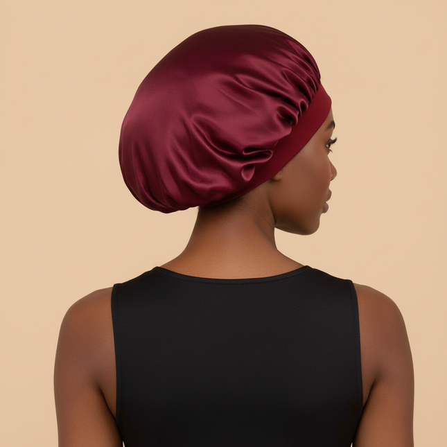 1pc Women's Solid Color Satin Wide-Brimmed Shower Cap, Suitable For Daily Use Silk Bonnet Satin Bonnet - gallery 1