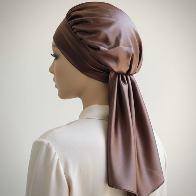 1Pc Simulated Silk Sleeping Hat Curly Hair Oversized Hat Braided Satin Hat Women's Silk Long Barrel Elastic Hairband Hat - gallery 1