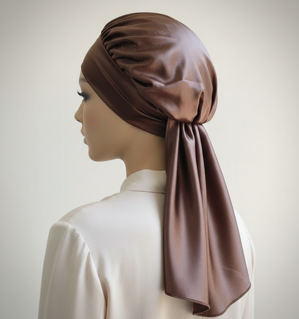 1Pc Simulated Silk Sleeping Hat Curly Hair Oversized Hat Braided Satin Hat Women's Silk Long Barrel Elastic Hairband Hat - gallery 1