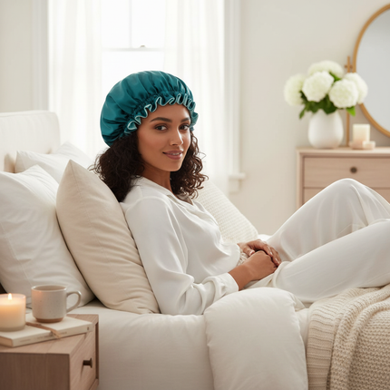 Lady Silk Night Sleep Hats Double Layer Head Cover Fashion Shower Cap Adjustable Silk Satin Bonnet For Women - gallery 2