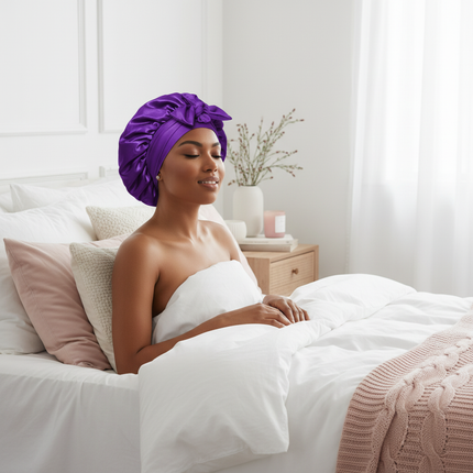 Double Layer Satin Hair Cap for Sleeping Bonnets for Women Round Haircare Women Headwear Night Hat Reversible Head Cover - gallery 2