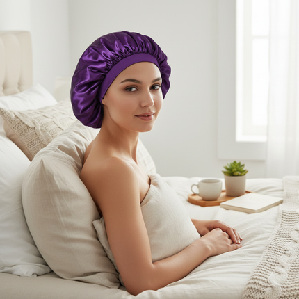 New Women Oversized Silky Hair Soft Elegant Bonnet Solid Color Satin Bonnet Sleeping Night Cap Elastic Shower Bath Hats - gallery 2