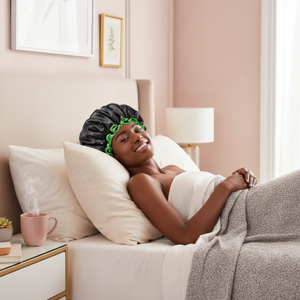 Reusable Shower Cap for Women Extra Large Terry Lined with Satin Cover Double Layers Waterproof Bathing Cap - gallery 2
