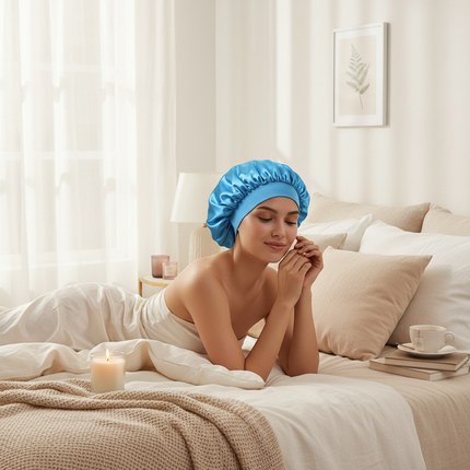 Women Satin Bonnet Hair Bonnet for Sleeping Hair Care Silk Bonnets Solid Wide-brimmed Sleeping Hat with Elastic Soft Band - gallery 2