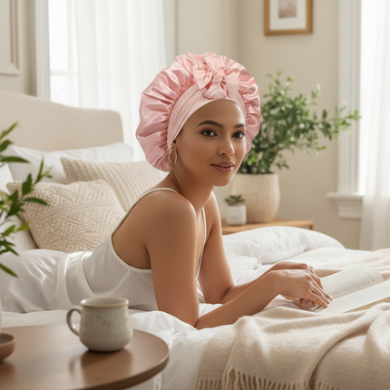 Double Layer Satin Hair Cap for Sleeping Bonnets for Women Round Haircare Women Headwear Night Hat Reversible Head Cover - gallery 2