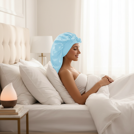 1/2/3pcs Satin Sleep Caps with Ribbon Tie - Black & Pink, Polyester Night Hats for Long Hair, Casual and Stylish Design - gallery 2