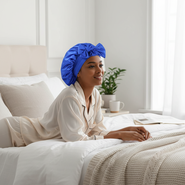 Sleeping Cap with Ribbon for Women, Elastic Satin Bonnet, Sleeping Cap, Breathable Turban, Sleep Headwear, Oversized Bandanas - gallery 2