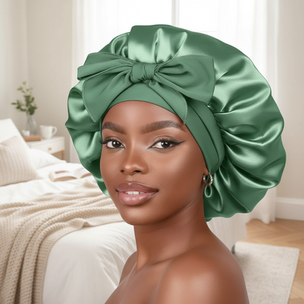 Sleeping Silk Bonnet With Tie Band Women Satin Bonnet Double Layer Satin Lined Hair Bonnet Curly Hair Sleeping Caps Night Cap - gallery 2