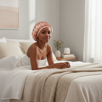 Adjustable Double Layer Satin Bonnet Nightcap Doubleside Women Round Shower Caps Night Sleep Polyester Hat Solid Black Lining - gallery 2