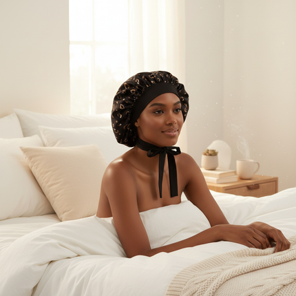 Patterned Satin Silk Sleep Bonnet for Women Long Curly Hair | Adjustable Tie Night Cap Maternity Hair Care Anti-Frizz - gallery 2