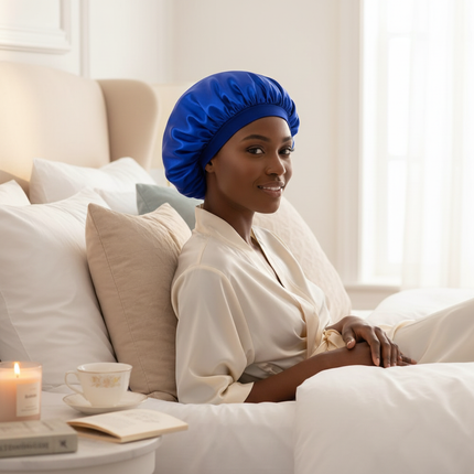 1pc Women's Solid Color Satin Wide-Brimmed Shower Cap, Suitable For Daily Use Silk Bonnet Satin Bonnet - gallery 2