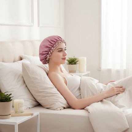 Double Layer Shower Cap Women Waterproof Thickened Reusable Oil Proof Kitchen Hair Cover Bonnet Satin Hair Bonnet for Sleeping - gallery 2