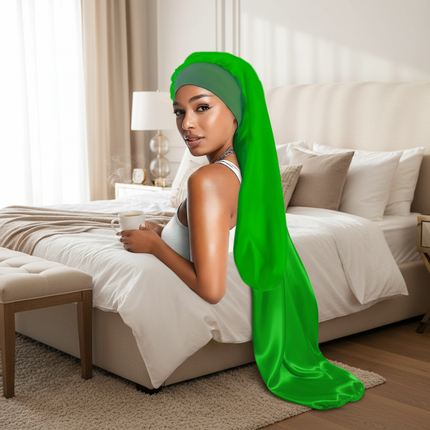 Soft Black Satin Hair Bonnet for Sleep & Shower - Elastic, Comfortable Wrap for Hair Protection and Style Preservation - gallery 2