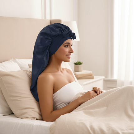 1/2/3pcs Satin Sleep Caps with Ribbon Tie - Black & Pink, Polyester Night Hats for Long Hair, Casual and Stylish Design - gallery 2
