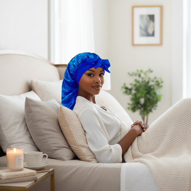 Bowknot Braid Bonnet, Unscented Satin Sleep Cap with Elastic Band and Long Tie for Women - Breathable Night Hair Bonnet - gallery 2
