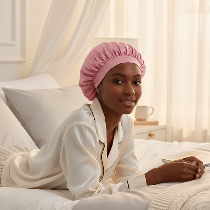 1pc Women's Solid Color Satin Wide-Brimmed Shower Cap, Suitable For Daily Use Silk Bonnet Satin Bonnet - gallery 2