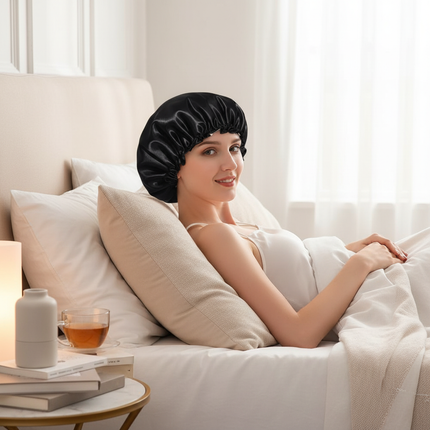 Large Female Shower Cap Solid Color Satin Double Layer Waterproof Bath Cap Peva Hair Baking Oil Cap Care Cap Shower Cap - gallery 2
