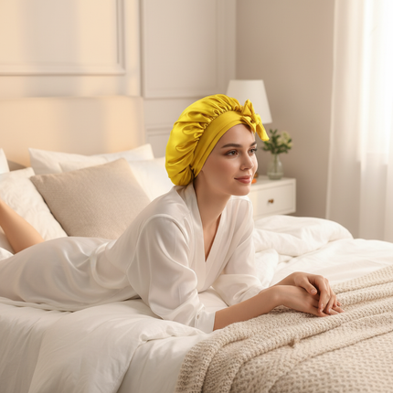 Women Satin Bonnet Solid Sleeping Hat Stretchy Tie Band Elastic Night Shower Cap Adjustable Hair Head Cover Bonnet for Women - gallery 2