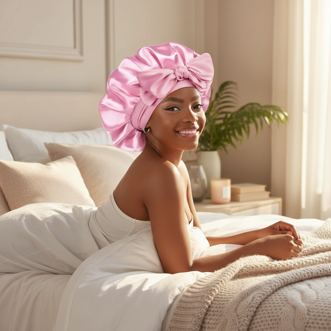 Sleeping Silk Bonnet With Tie Band Women Satin Bonnet Double Layer Satin Lined Hair Bonnet Curly Hair Sleeping Caps Night Cap - gallery 2