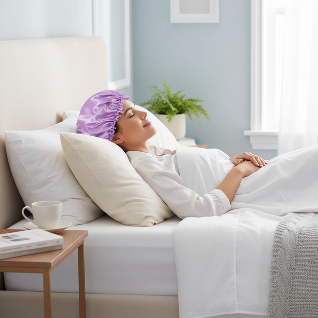 Unisex Adults Satin Nightcap Wide-brimmed Sleeping Cap for Spring Autumn Winter - gallery 2