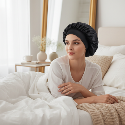 New Women Satin Solid Sleeping Hat Silky Bonnets With Tie Bands Elastic Shower Cap Adjustable Cap For Curly Hair Bonnets - gallery 2