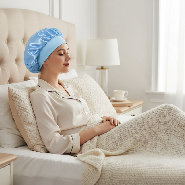 Newly Satin Night Hair Cap Women's Solid Sleeping Hat Sleep Care Bonnet Nightcap For Women Unisex Cap - gallery 2
