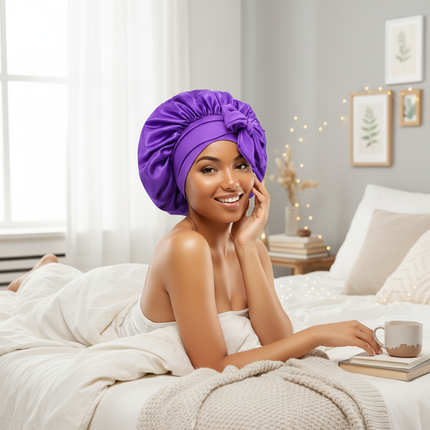 New Women Satin Solid Sleeping Hat Silky Bonnets With Tie Bands Elastic Shower Cap Adjustable Cap For Curly Hair Bonnets - gallery 2