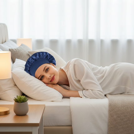 Newly Satin Night Hair Cap Women's Solid Sleeping Hat Sleep Care Bonnet Nightcap For Women Unisex Cap - gallery 2
