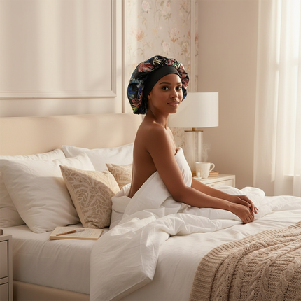 Patterned Satin Silk Sleep Bonnet for Women Long Curly Hair | Adjustable Tie Night Cap Maternity Hair Care Anti-Frizz - gallery 2