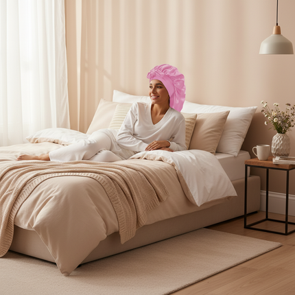 1/2/3pcs Satin Sleep Caps with Ribbon Tie - Black & Pink, Polyester Night Hats for Long Hair, Casual and Stylish Design - gallery 2